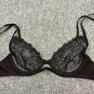 LA PERLA Black Lace Underwire Bra 34B Romantic Goth Balconette